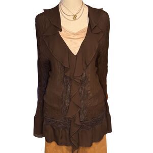 Vintage Allison Taylor Brown Ruffle Lace Blouse Whimsigoth Plus Size 1X